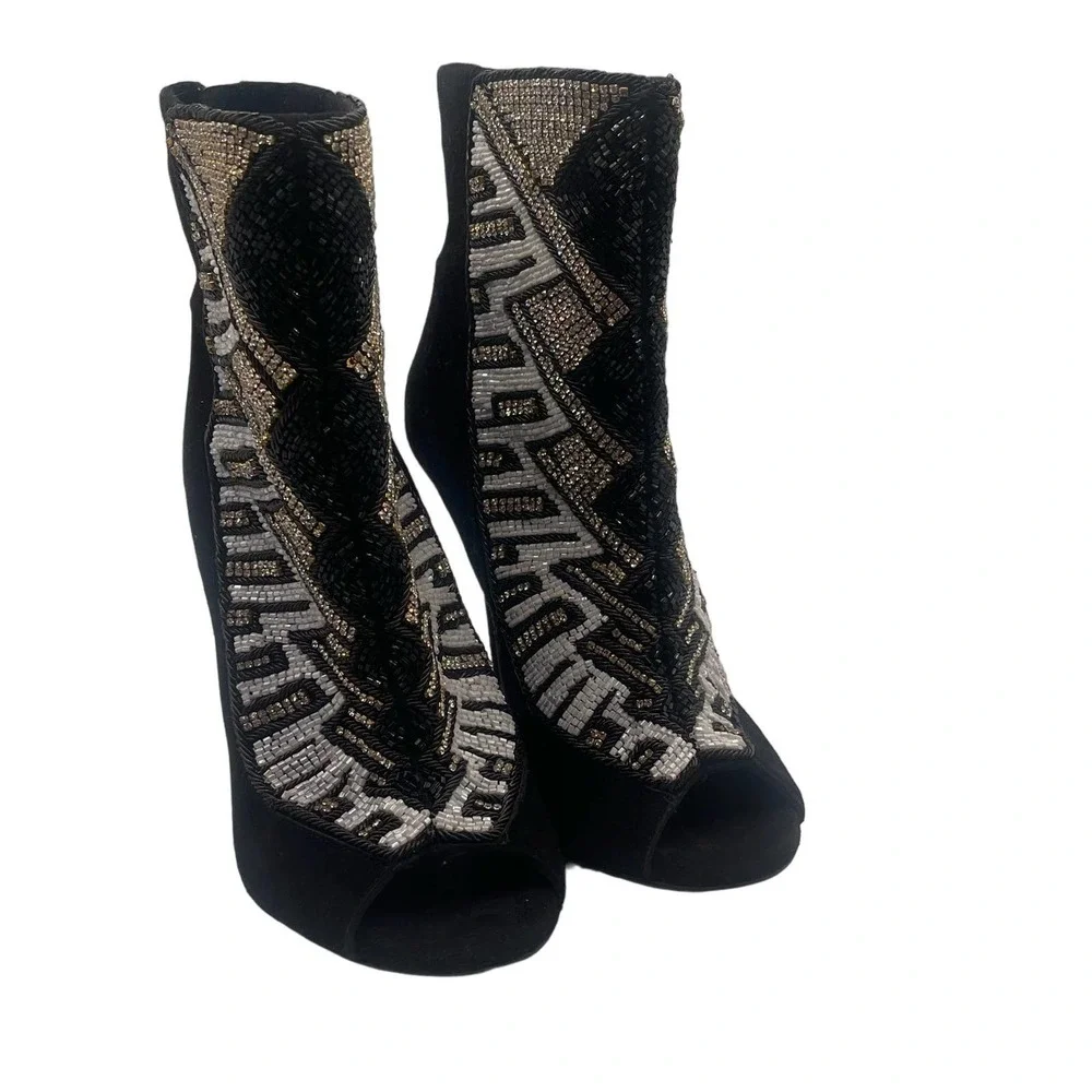 Balmain x H&M Peep-Toe Crystal Beaded Heel Boots Sz Eu 39 / US 8 - Picture 2 of 16